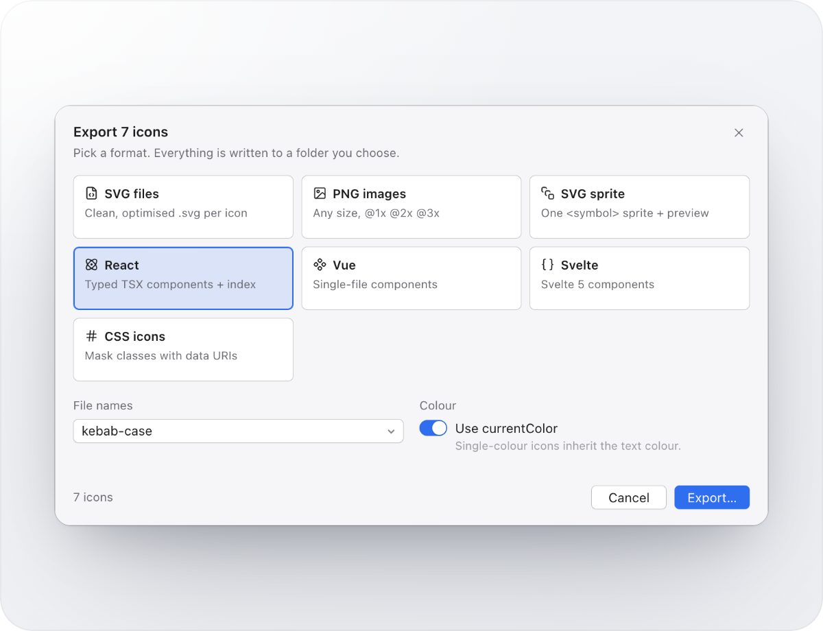 Exporting icons as React components